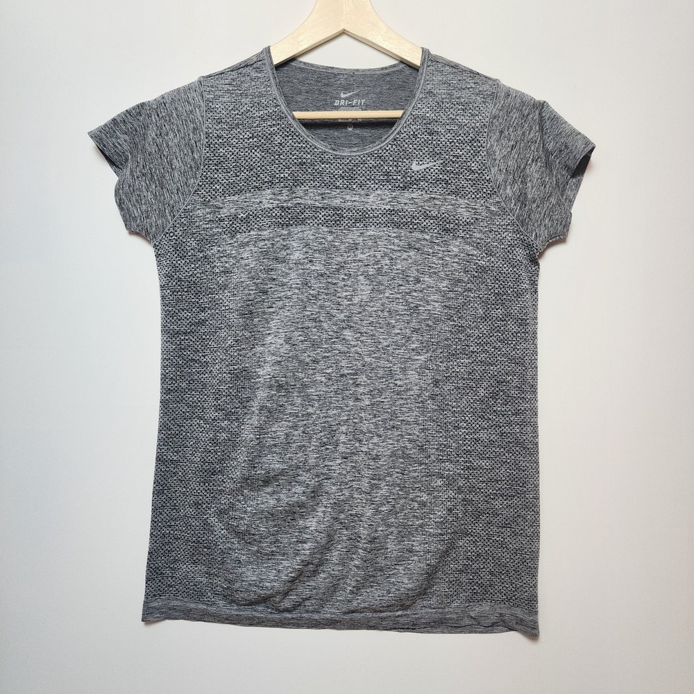 Nike Dri-FIT Short Sleeve Running Top Gray Heather Knit Mesh Training Size XL